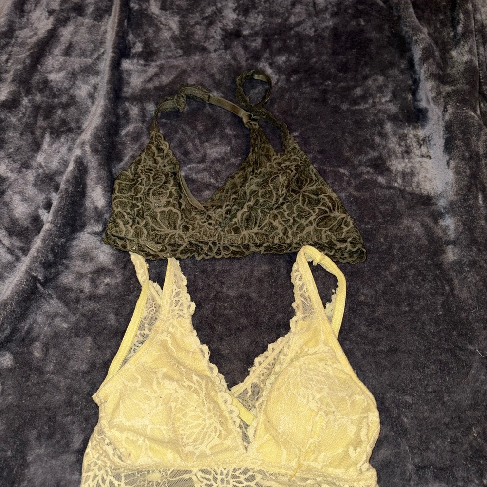 Lace Bralette Set in Olive Green and Yellow